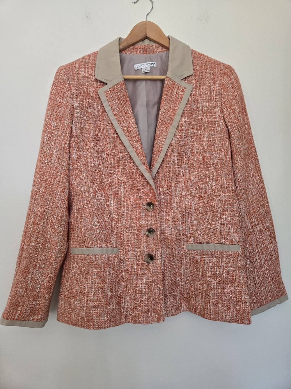 Pendleton Orange Tweed Blazer with Contrast Trim